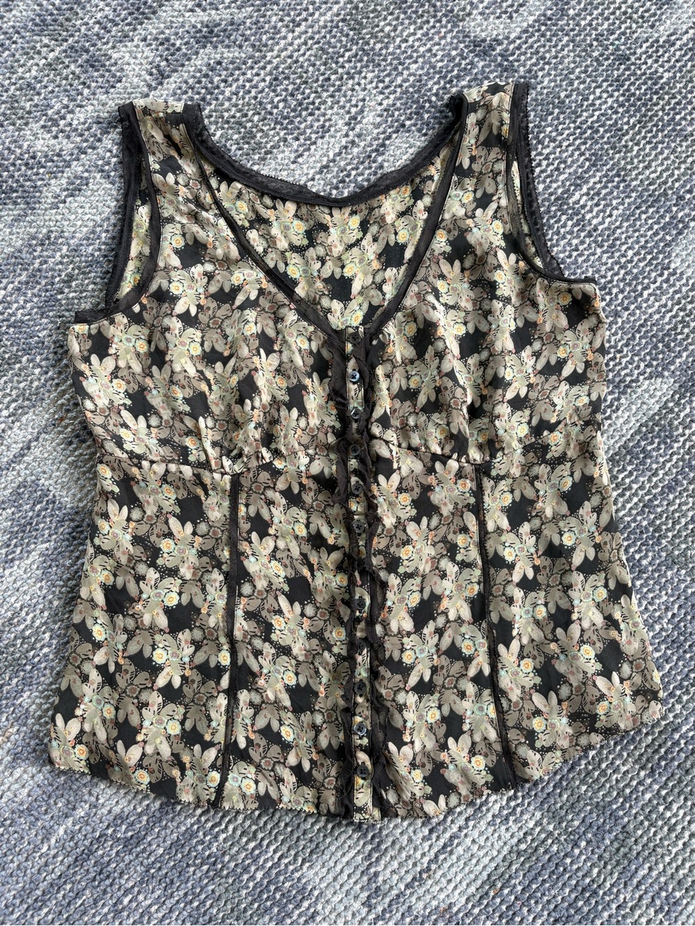 Floral Button-Front Women’s Tank Top - 100% Silk